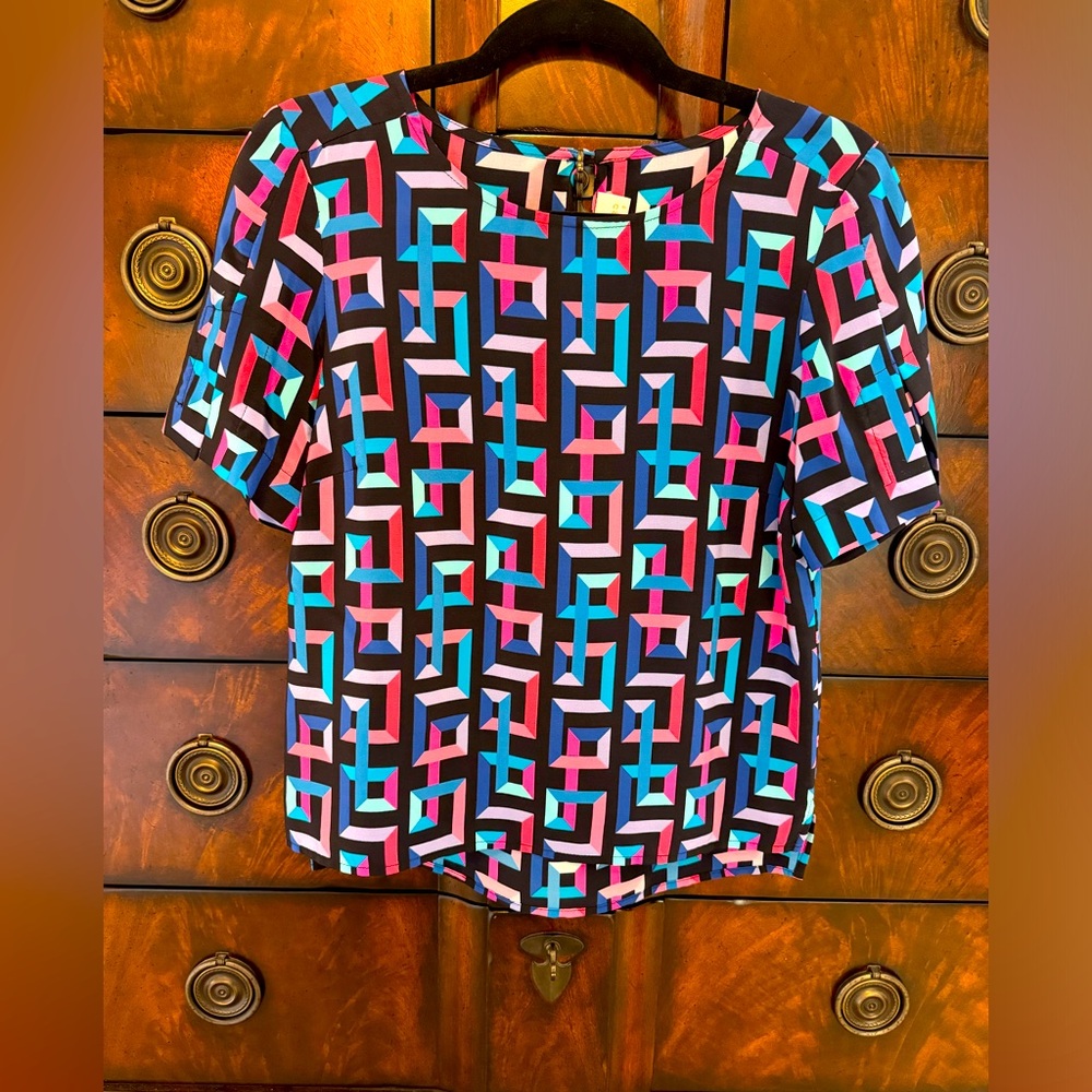 Amanda Uprichard Short Sleeve Silk Blouse Size S